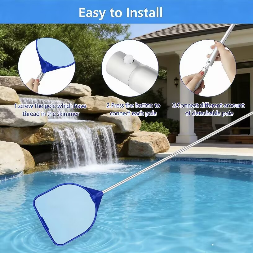 أداة تنظيف محمولة محمولة مع 5  - مراجعة Pool Skimmer Net وسعره