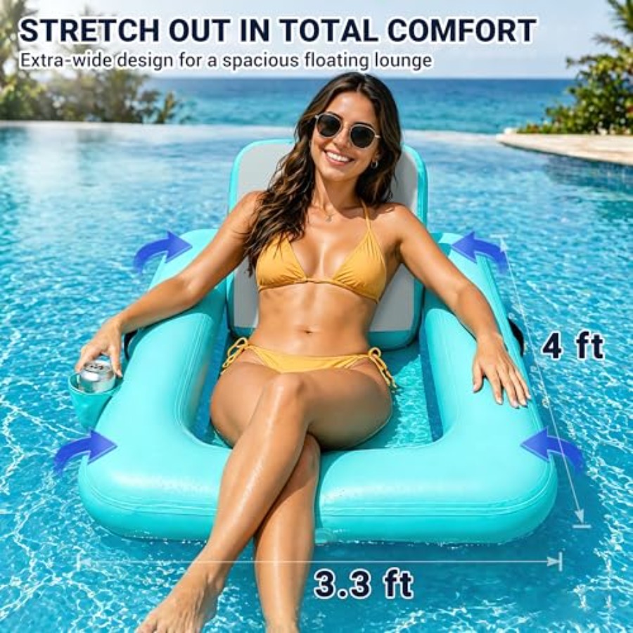 كراسي عائمة مع مسند ظهر، كرسي  - مراجعة Pool Lounger Inflatable وسعره