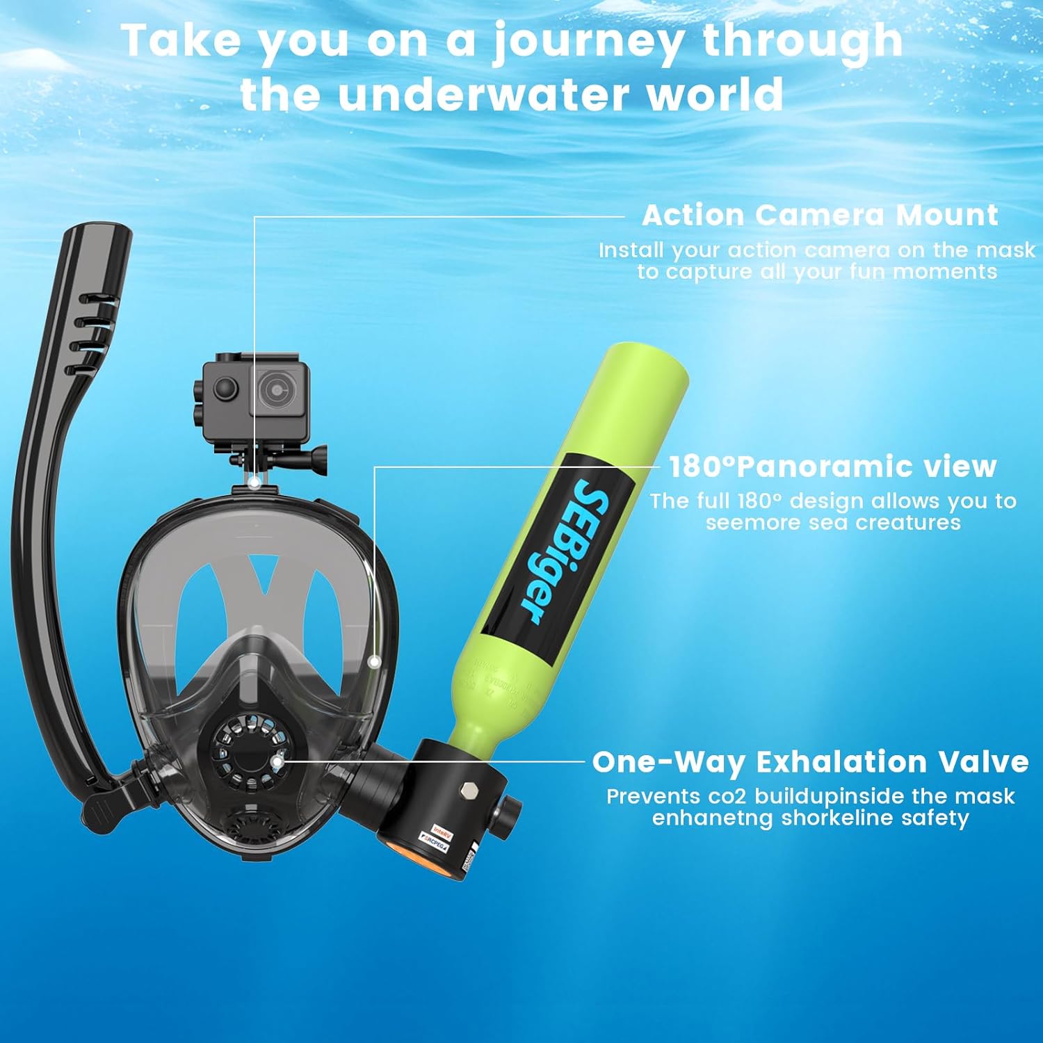 خزان غوص صغير سعة 0.5 لتر مع ق - مراجعة Snorkel Mask Full Face وسعره